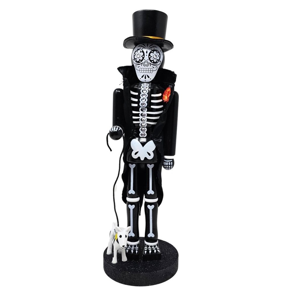 14" Skeleton Nutcracker with Dog, Day Of The Dead and Halloween Decor